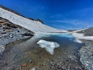 Il suggestivo lago di fusione sotto il ghiacciaio 