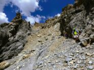 Alla base del canalone di discesa
