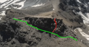 passaggio anticima, in verde la cengia