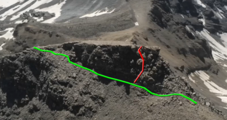 passaggio anticima, in verde la cengia