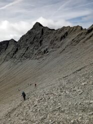 la faticosa salita al Colle di Malacosta ,alle spalle la Testa del Vallone del Lupo