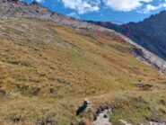 Il punto dove si attraversa la cresta rocciosa per portarsi sull'altro versante per la salita finale