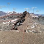  In rosso la traccia che che abbiamo fatto e traversa verso la via di salita dell'Aiguille Pers.