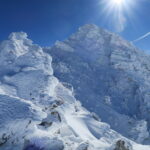 lo spettacolo della cima dalla cresta che ho seguito in salita per evitare il ripido traverso