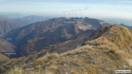 La traccia di salita vista dalla cima Altemberg.