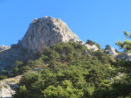 si segue la dorsale alberata fino alla base della falesia rocciosa.