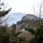 Rocca Sella vista salendo al Sapei mentre inizia a nevicare.