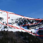 Opzioni di discesa:
1-Via di salita 
2-Canyon
3-Cirque
4-Paravalanche