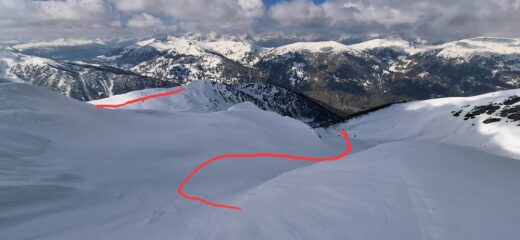 La bellissima discesa dalla quota 2699 e il passaggio zona Clot