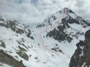 La linea vista dalla forcella da cui parte il secondo canale di giornata