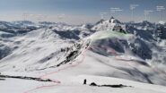  In rosso la traccia di salita in verde la salita alla Cima Specola (Hühnerspiel)