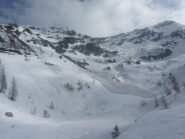 Le slavine di fondo sulla strada per l'alpe Met Ros (in alto a sx) verso cui abbiamo tagliato (ripidino, neve ancora dura).