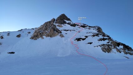 Tratto finale per la cima, in rosso la traccia. 