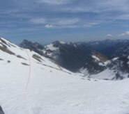 Il breve traverso finale visto a ritroso dal col d'Olen.