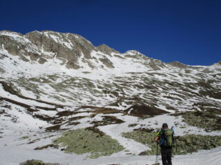 In vista della Cima (al centro, innevata, apparentemente piatta)