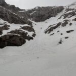 la biforcazione del canale: a sx si va per l'uscita classica, a dx si viene fuori piu' a monte (piu' ripido)