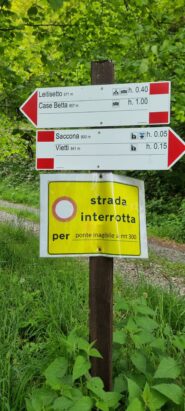 L'unica segnalazione del ponte inagibile è sul versante di Saccona
