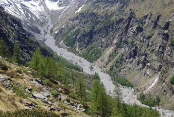 Il percorso di salita ai Casolari dell’Herbetet visto salendo all’Alpe Money