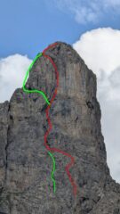 In rosso la traccia seguita da noi, in verde la via Davin. La parte centrale è in comune.