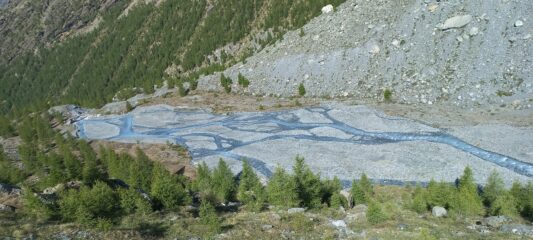 Il torrente Evançon disegna anse e rami