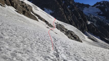 Il traverso per accedere al ghiacciaio superiore