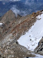 il ripido nevaio dove ho preferito mettere i ramponi