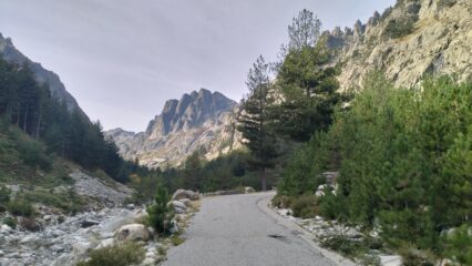  Il tratto stradale nella valle della Restonica non più transitabile con macchine.