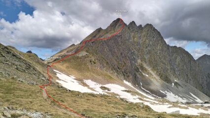  La traccia per la cresta S-E del P.zo Torretta.