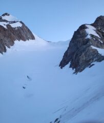 appena scesi sul ghiacciaio del Petit Mont Blanc