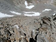Parte alta della pietraia percorsa, vista dall'alto 