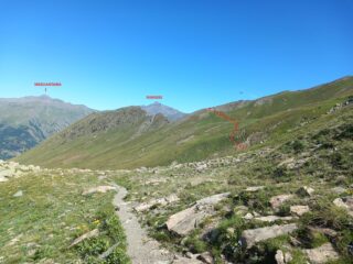 Il primo tratto di traverso dal colle dell'Urina al colle di Valpreveyre, il tratto brutto è la discesa dall'altro lato.
